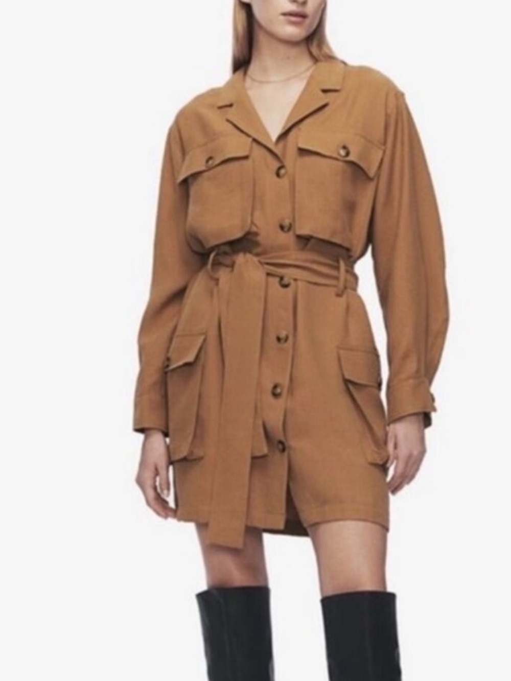 ANINE BING Kaiden Belted Utility Dress in Camel Brown - Size XS